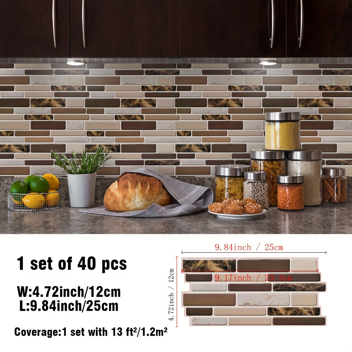 Marble Vinyl Backsplash Stickers 40pcs - Self-Adhesive Kitchen Wall Tiles 9.84x4.72in