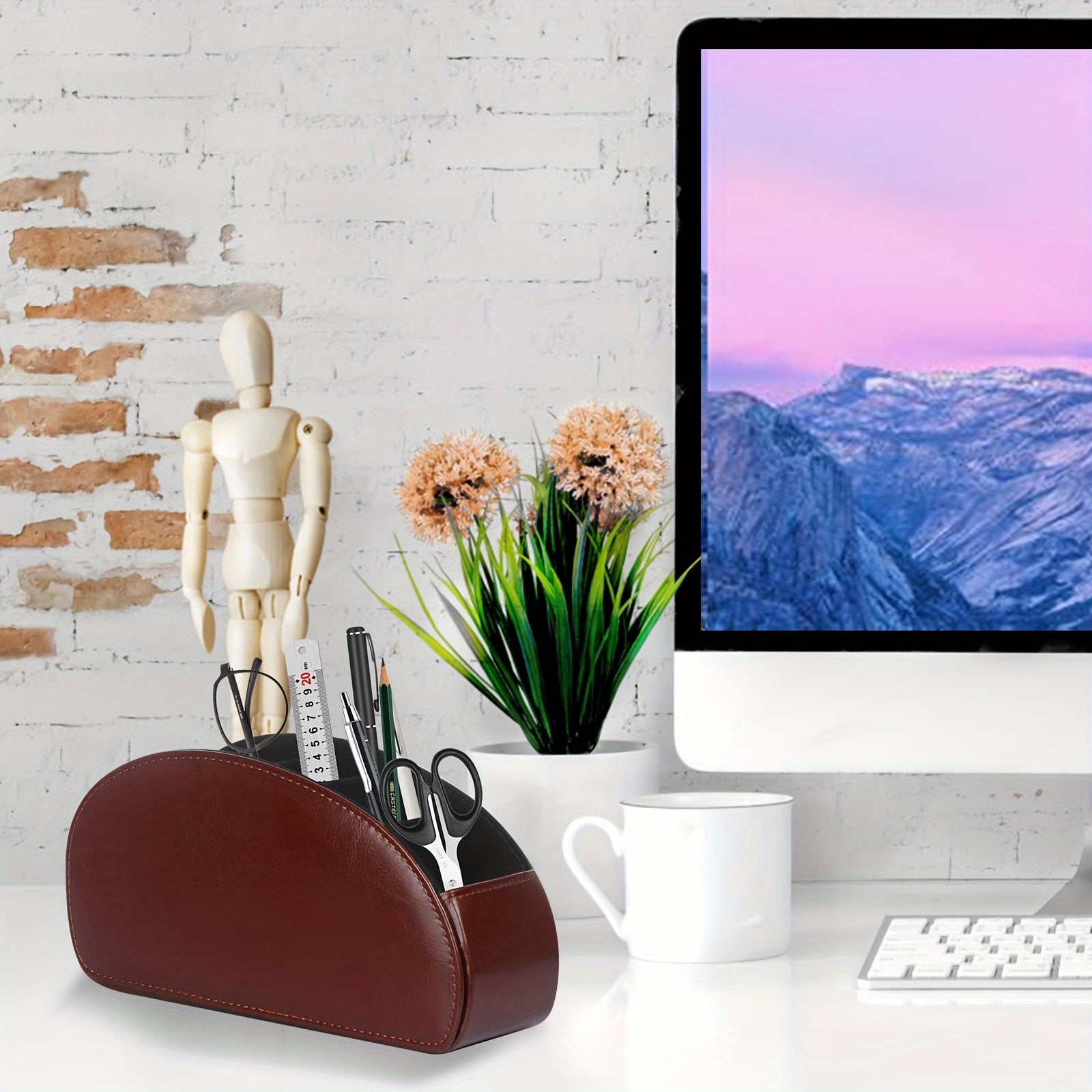 Multicolor Leather Remote Holder - 5 Compartment TV Organizer
