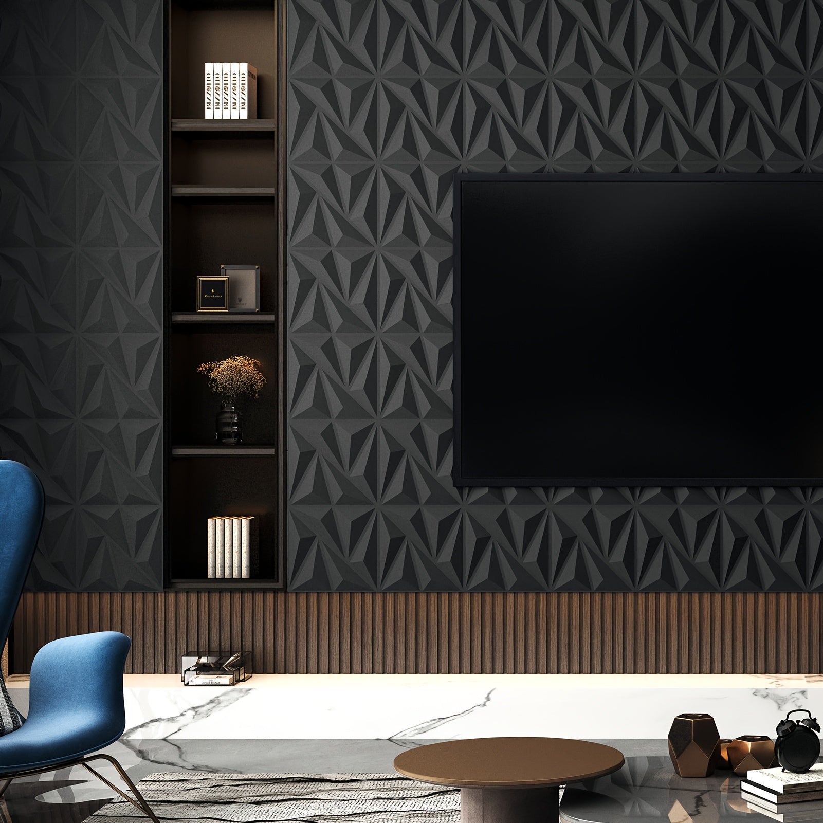3D Textured PVC Wall Panels - Modern Geometric Black & White Square Tiles (20/50pcs)