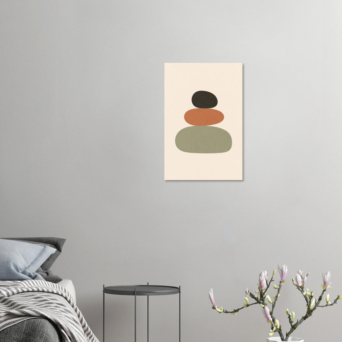 Balanced Stones minimalist nursery print, shown flat as an unframed matte poster