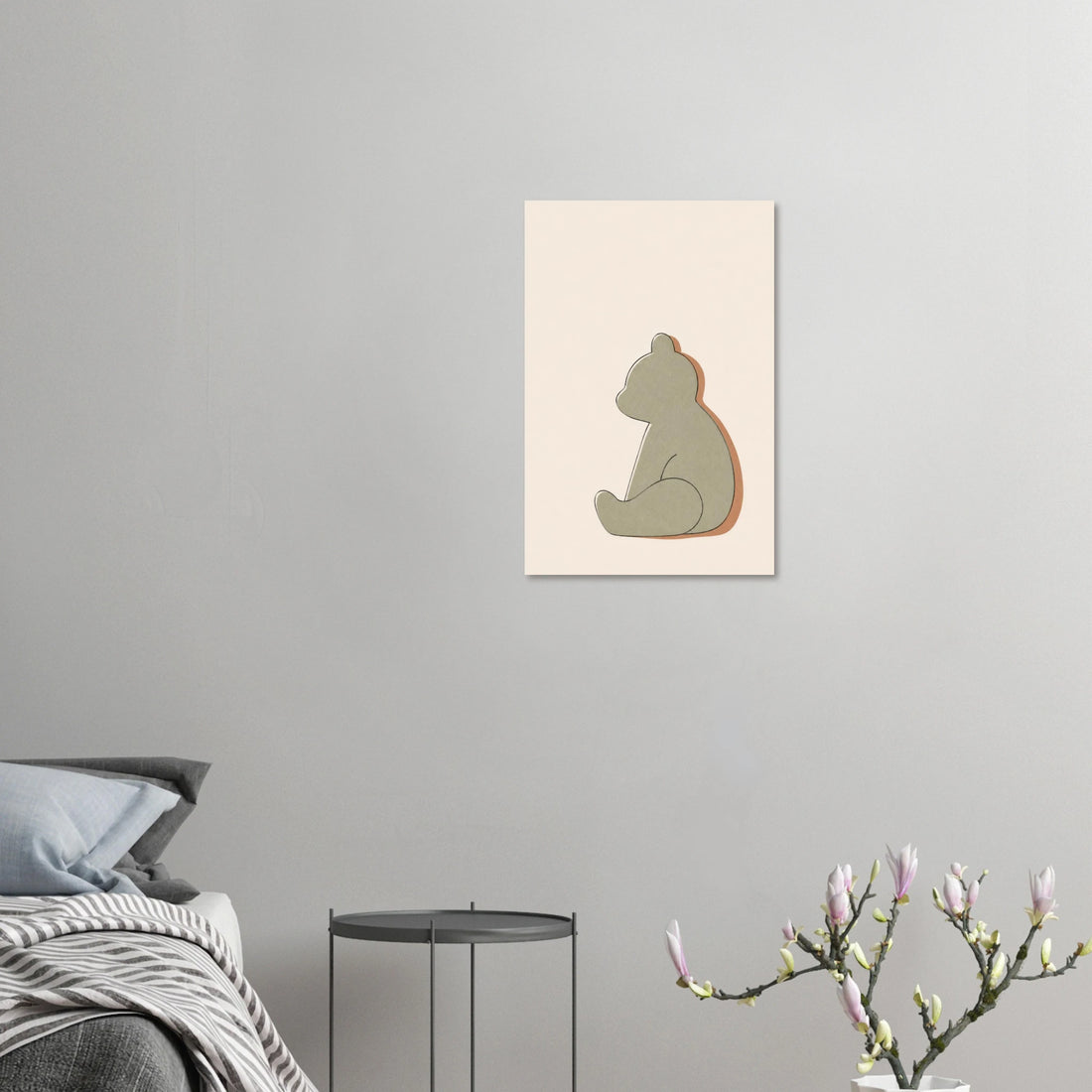 Little Bear minimalist nursery print, shown flat as an unframed matte poster