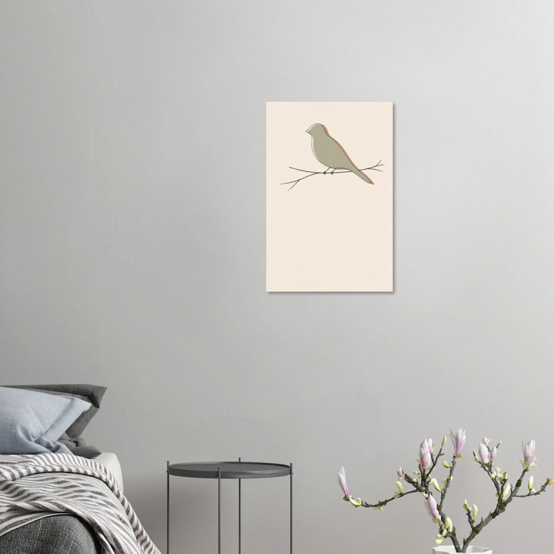 Little Bird minimalist nursery print, shown flat as an unframed matte poster