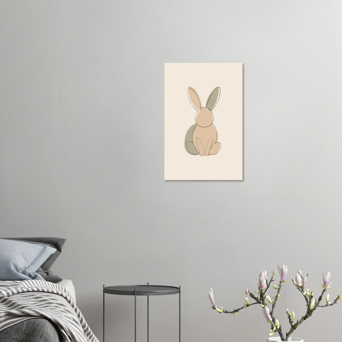 Little Bunny minimalist nursery print, shown flat as an unframed matte poster