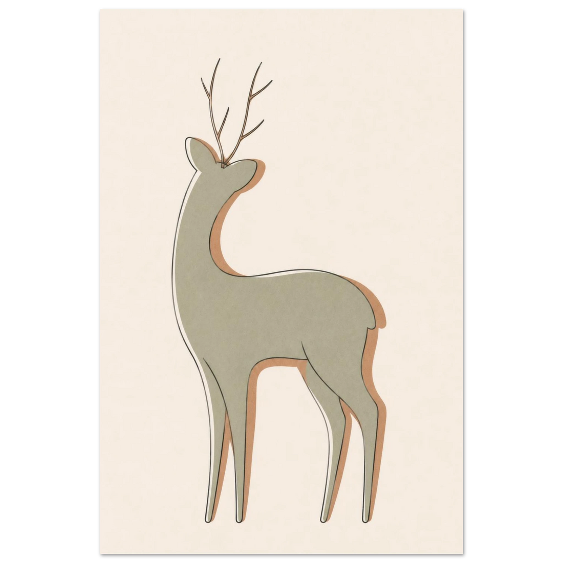 Little Deer minimalist nursery print, shown flat as an unframed matte poster