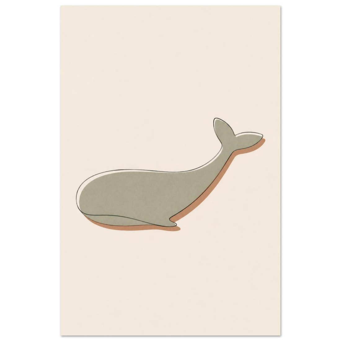 Little Whale minimalist nursery print, shown flat as an unframed matte poster