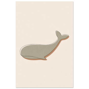 Little Whale minimalist nursery print, shown flat as an unframed matte poster