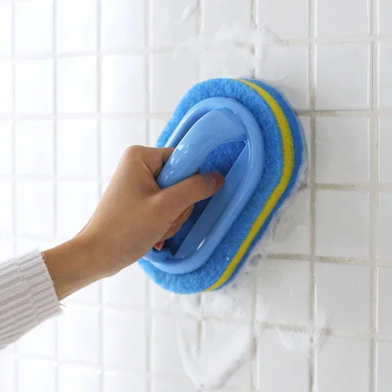 Magic sponge cleaning brush with ergonomic handle for kitchen bathroom and window cleaning