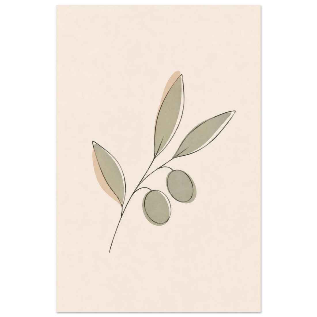 Olive Sprig minimalist nursery print, shown flat as an unframed matte poster