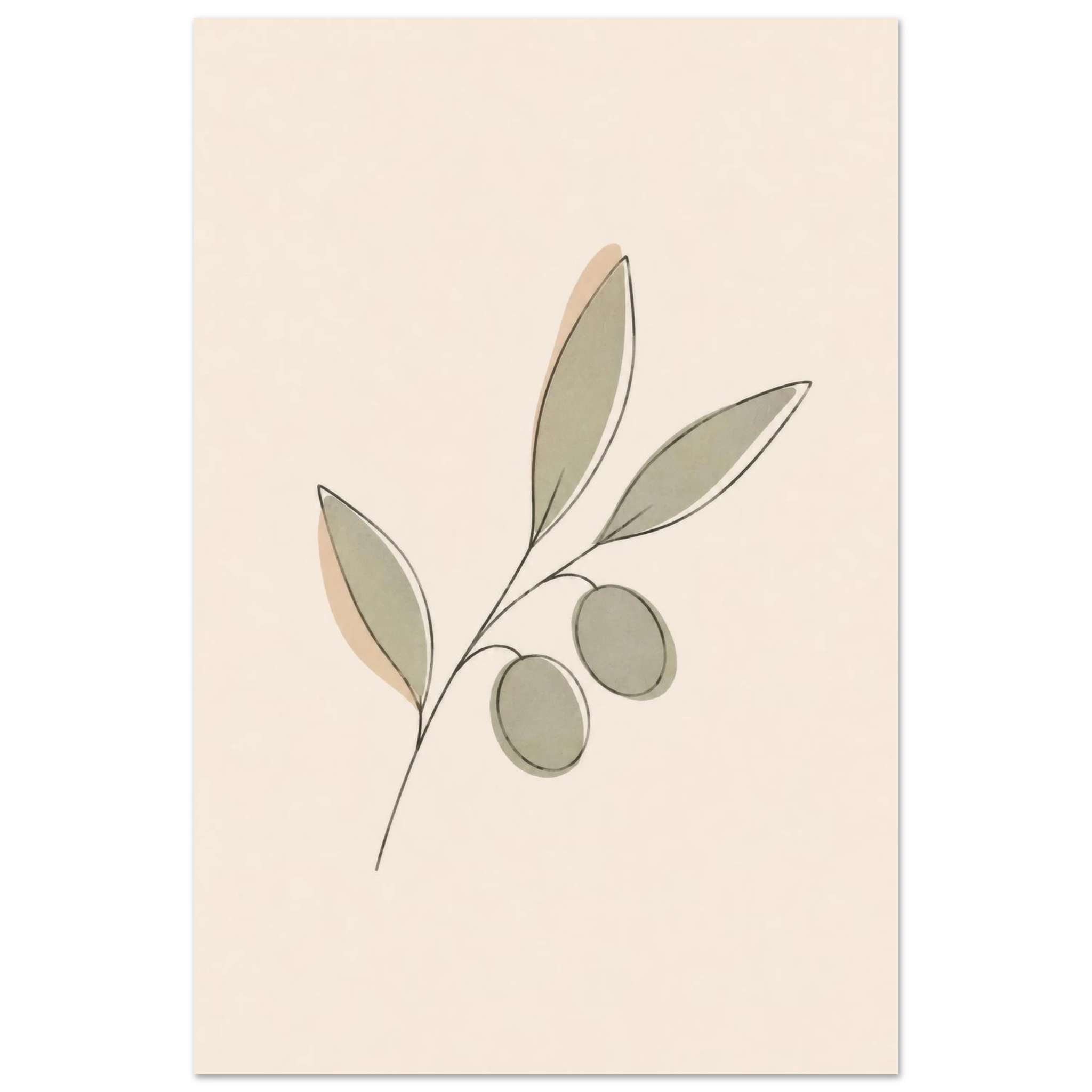 Olive Sprig minimalist nursery print, shown flat as an unframed matte poster