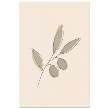 Olive Sprig minimalist nursery print, shown flat as an unframed matte poster