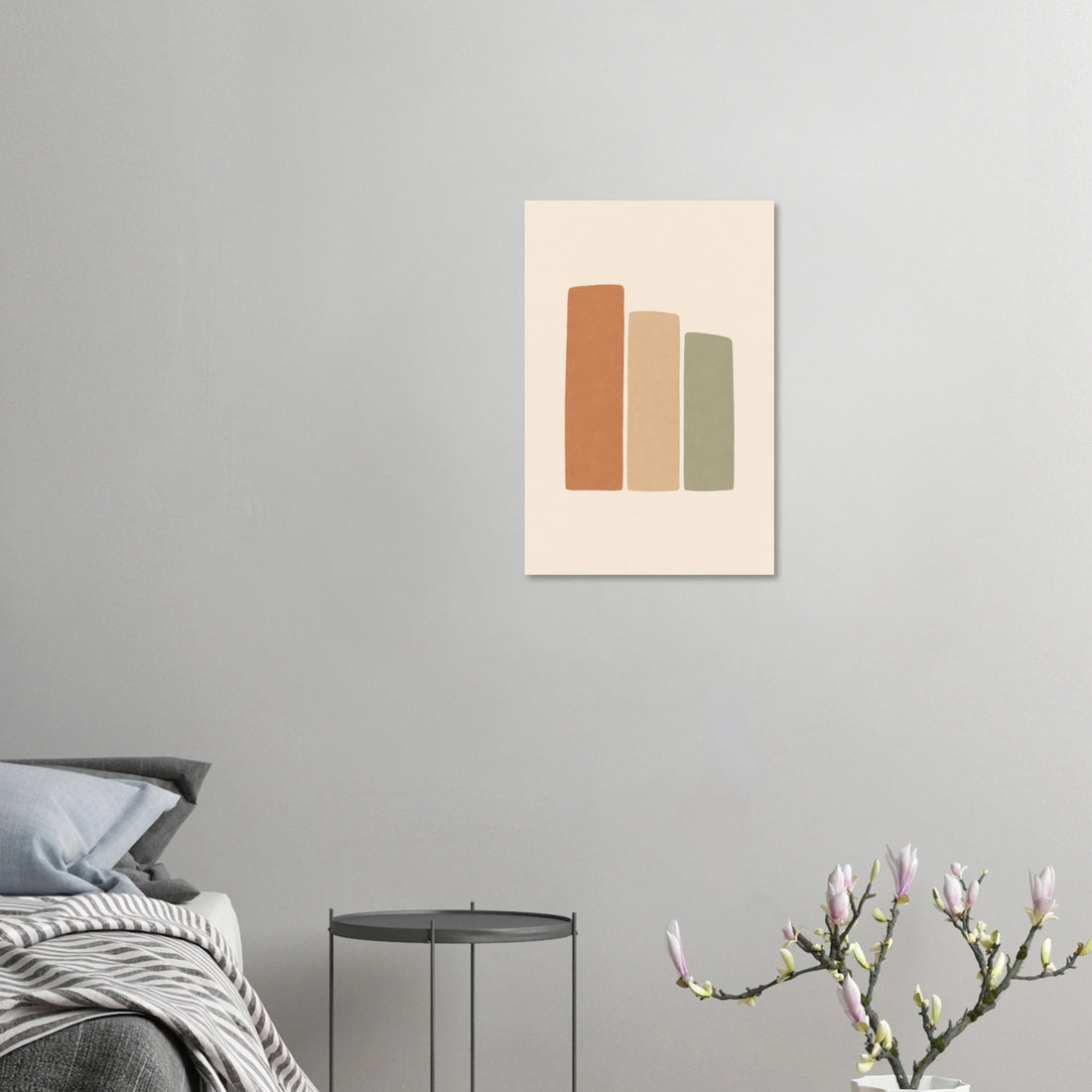 Terracotta, Sand & Sage Bars minimalist nursery print, shown flat as an unframed matte poster