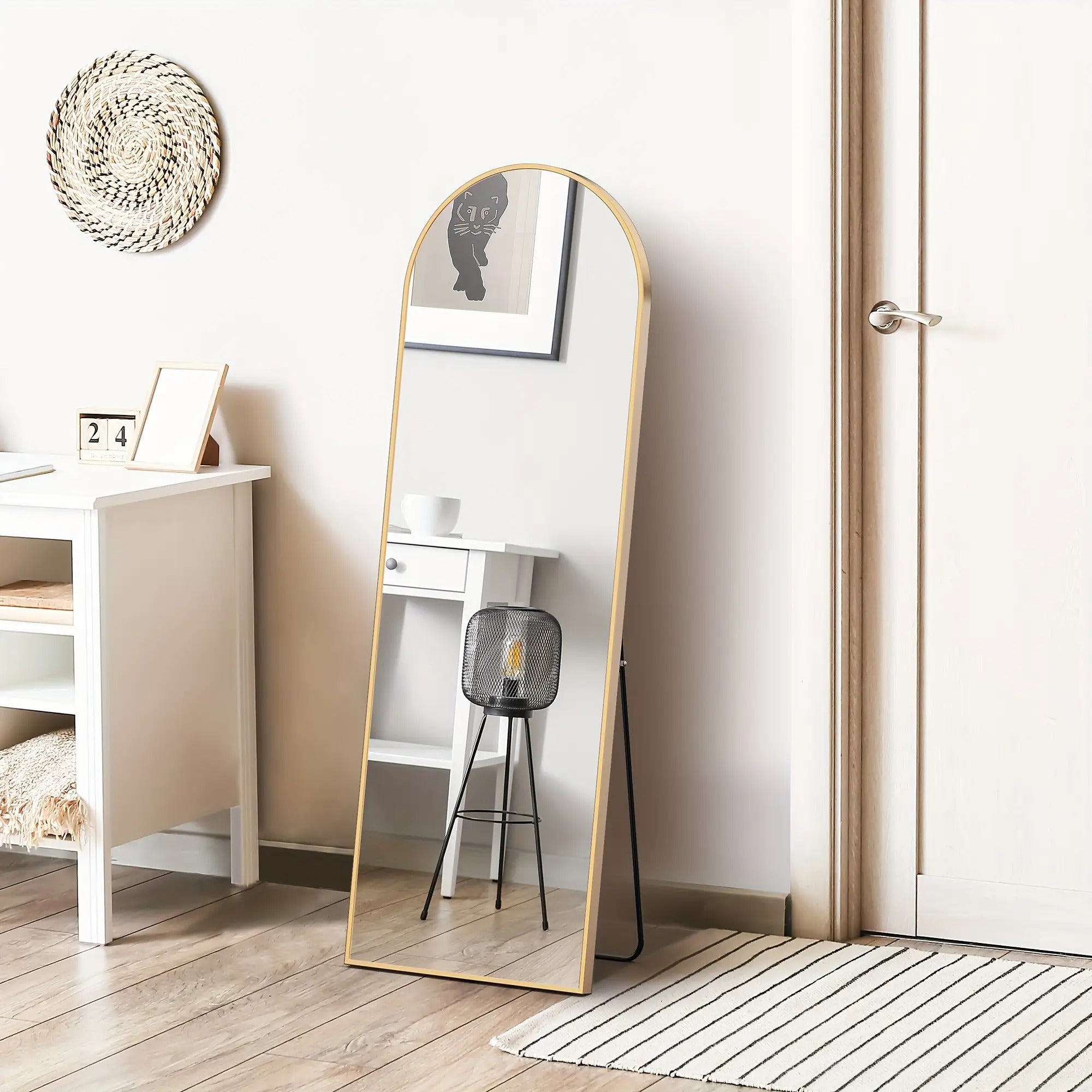 59" x 16" Arched Full Body Floor Mirror with Stand - Aluminum Alloy Frame, Shatter-Resistant Nano Glass - Perfect for Bedroom, Dressing Room & Office Decor