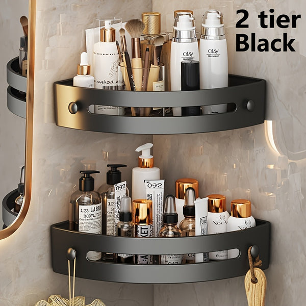 Black corner shower caddy 2-pack with adhesive wall mount, no drilling required