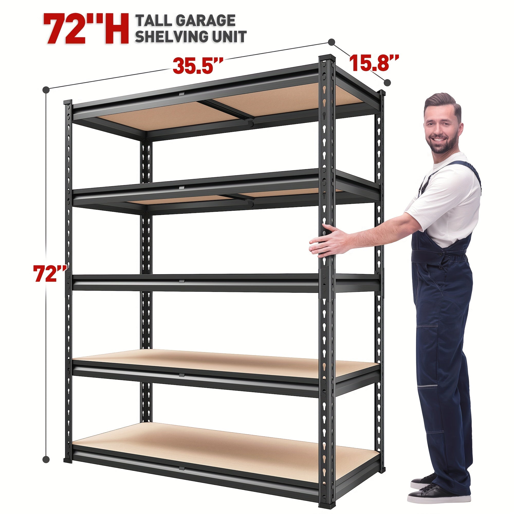Heavy-Duty 5-Tier Metal Shelving Unit – Adjustable Garage Storage Rack, 2000 lbs Capacity, Black