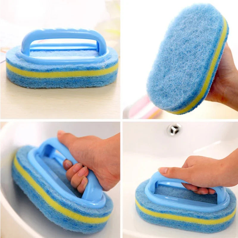Magic Sponge Cleaning Brush with Handle - Multi-Surface Scrubber for Kitchen, Bathroom & Windows