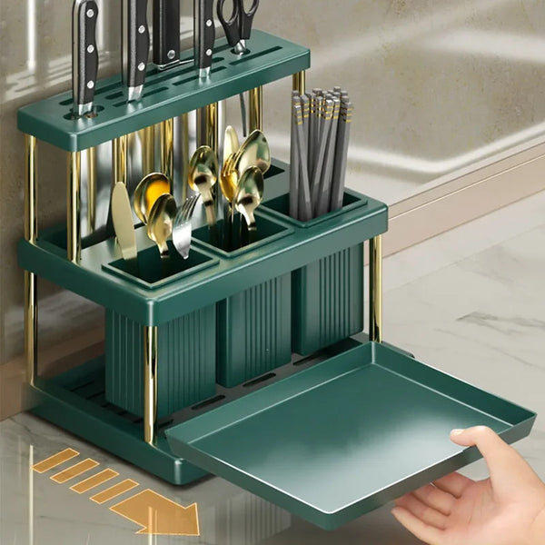New PP Space-Saving Kitchen Knife Holder - Multi-Function Cutter & Cutlery Drainer Rack for Organized Storage