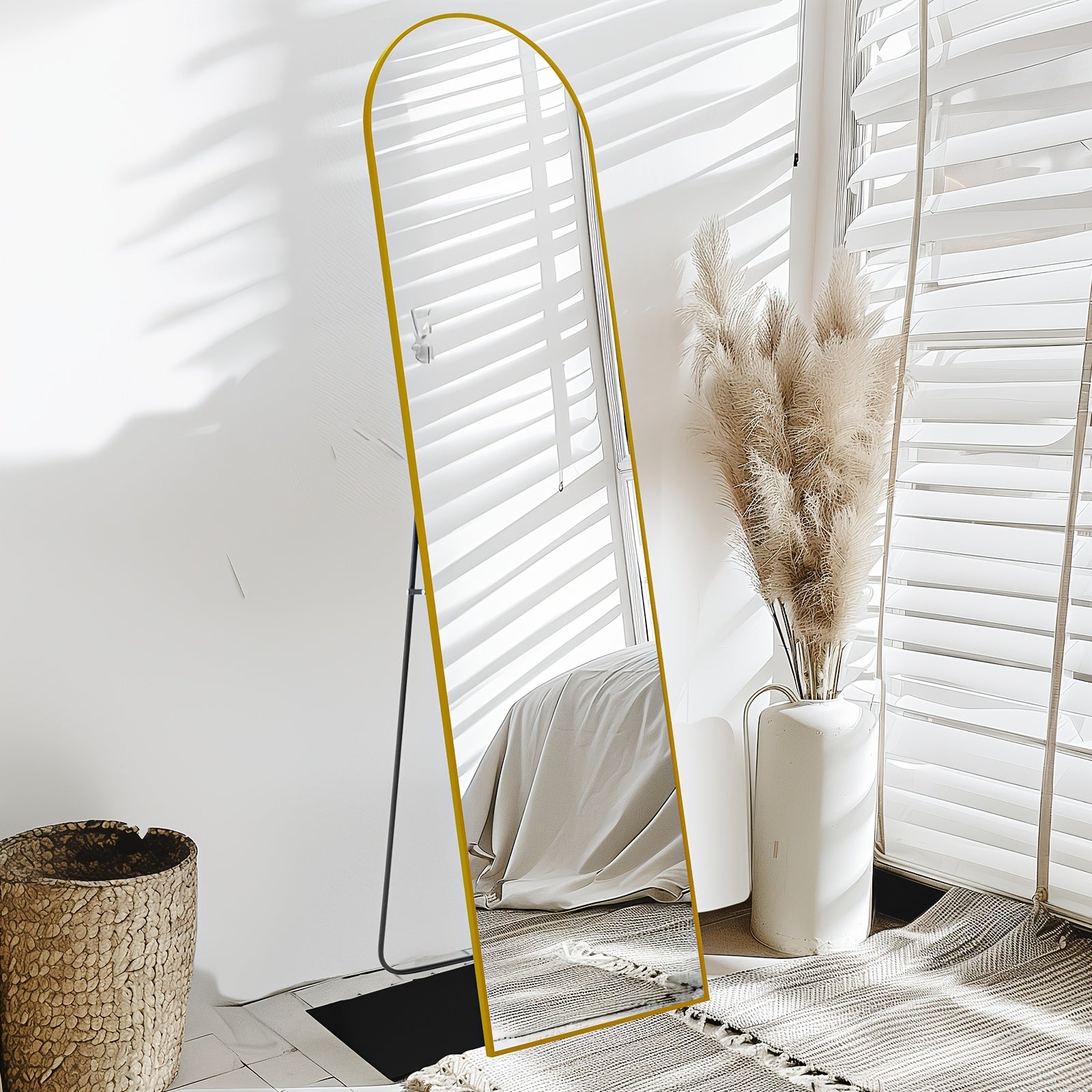 59" x 16" Arched Full Body Floor Mirror with Stand - Aluminum Alloy Frame, Shatter-Resistant Nano Glass - Perfect for Bedroom, Dressing Room & Office Decor