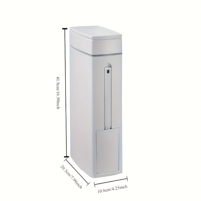 Space-Saving Bathroom Trash Can with Press-to-Open Lid & Integrated Toilet Brush Holder – Modern, Durable, No-Drill Installation