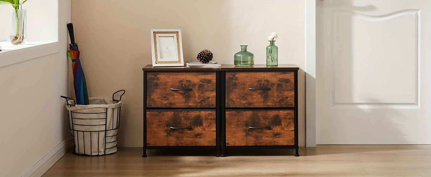 2-Drawer Storage Nightstand - 20" Wooden End Table Set