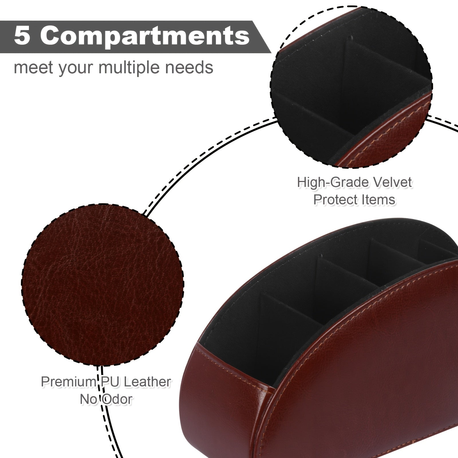 Multicolor Leather Remote Holder - 5 Compartment TV Organizer