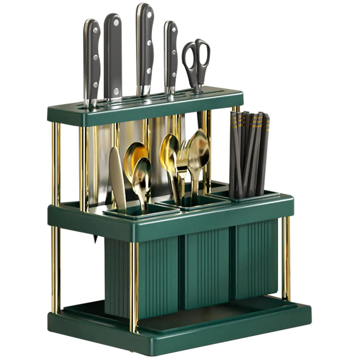 New PP Space-Saving Kitchen Knife Holder - Multi-Function Cutter & Cutlery Drainer Rack for Organized Storage