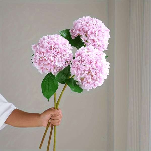 Artificial Hydrangea Bouquet - 3pcs Realistic Silk Flowers with Green Stems