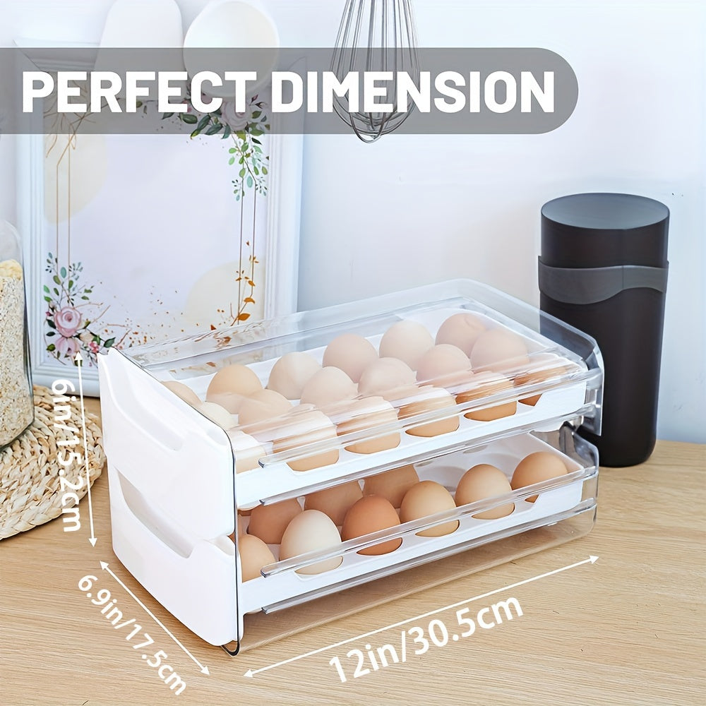 2-Layer Stackable Egg Holder for Refrigerator - Clear Plastic Egg Tray with Handles, Holds 36 Eggs (18 per Layer)