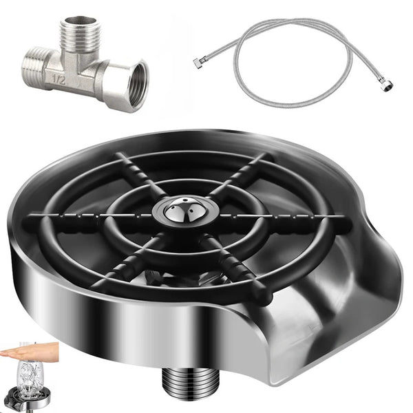 Stainless Steel Automatic Faucet Glass Rinser - Bottle Washer with Tee Connector & Water Pipe, Ideal Coffee Cup Cleaner