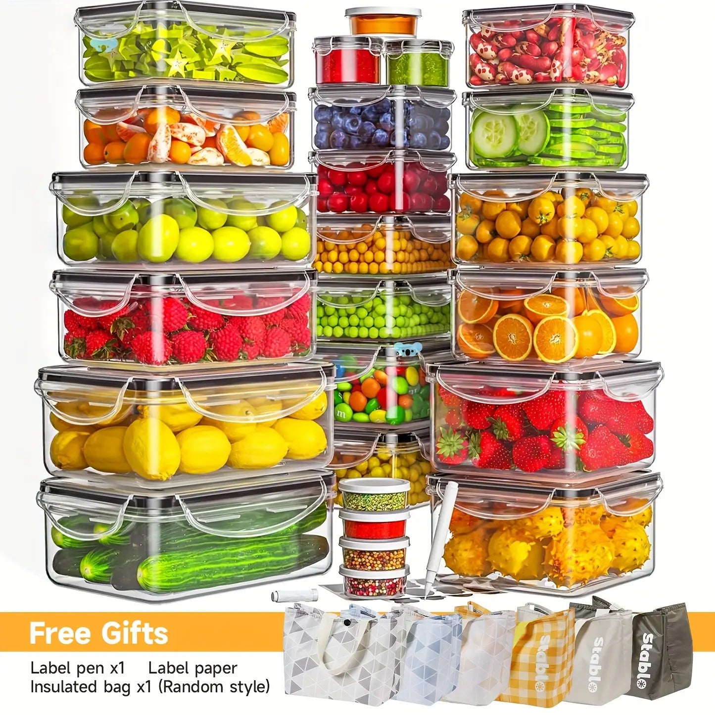 48-Piece Food Storage Container Set - BPA-Free Airtight Containers with Easy-Lock Lids, Labels & Marker for Kitchen Organization & Meal Prep