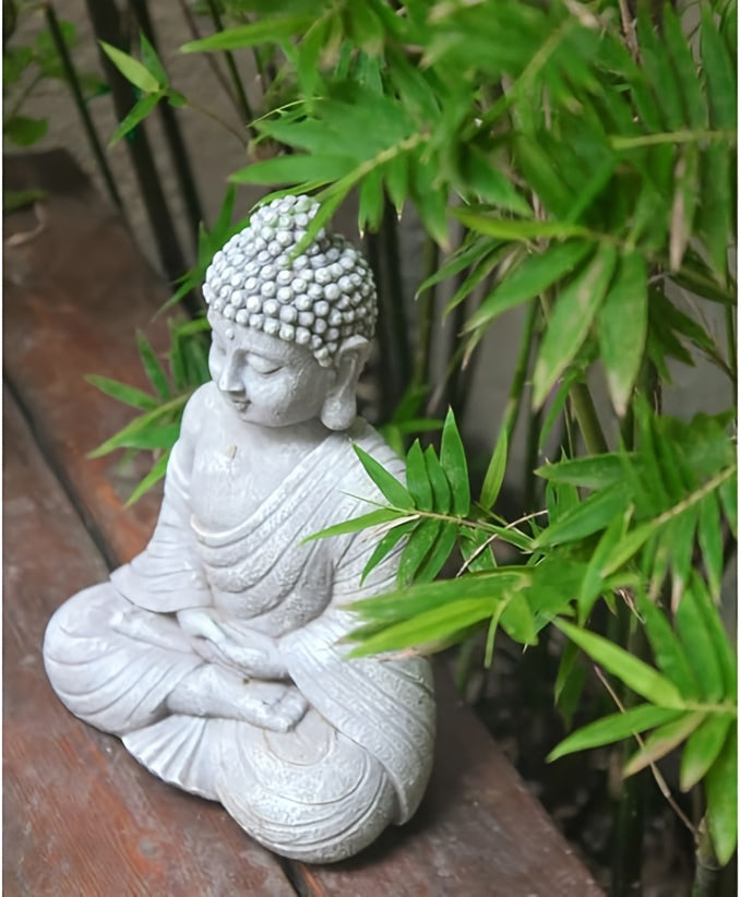 Gray Resin Buddha Statue – Zen Garden & Meditation Decor for Home, Indoor & Outdoor Use