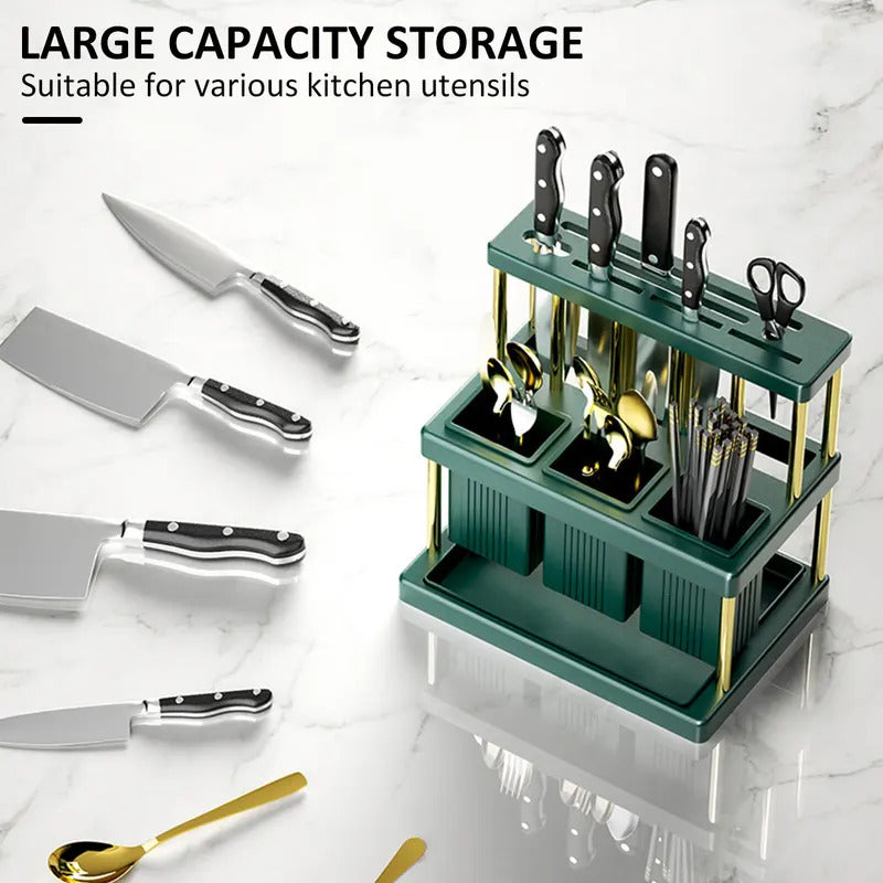 New PP Space-Saving Kitchen Knife Holder - Multi-Function Cutter & Cutlery Drainer Rack for Organized Storage