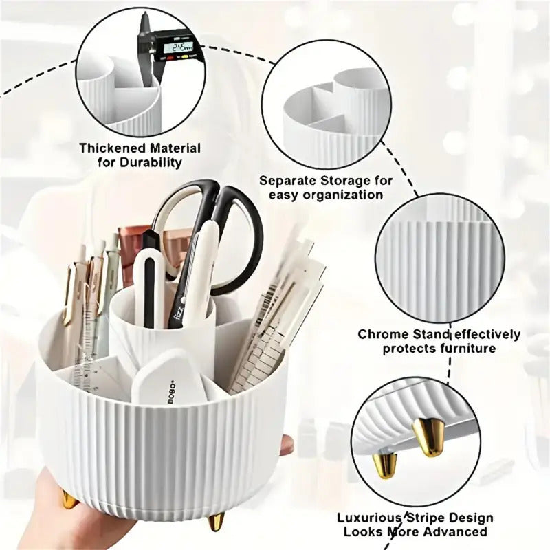 360° Rotating Makeup Organizer - 5-Compartment Cosmetic Storage Tower for Vanity Organization