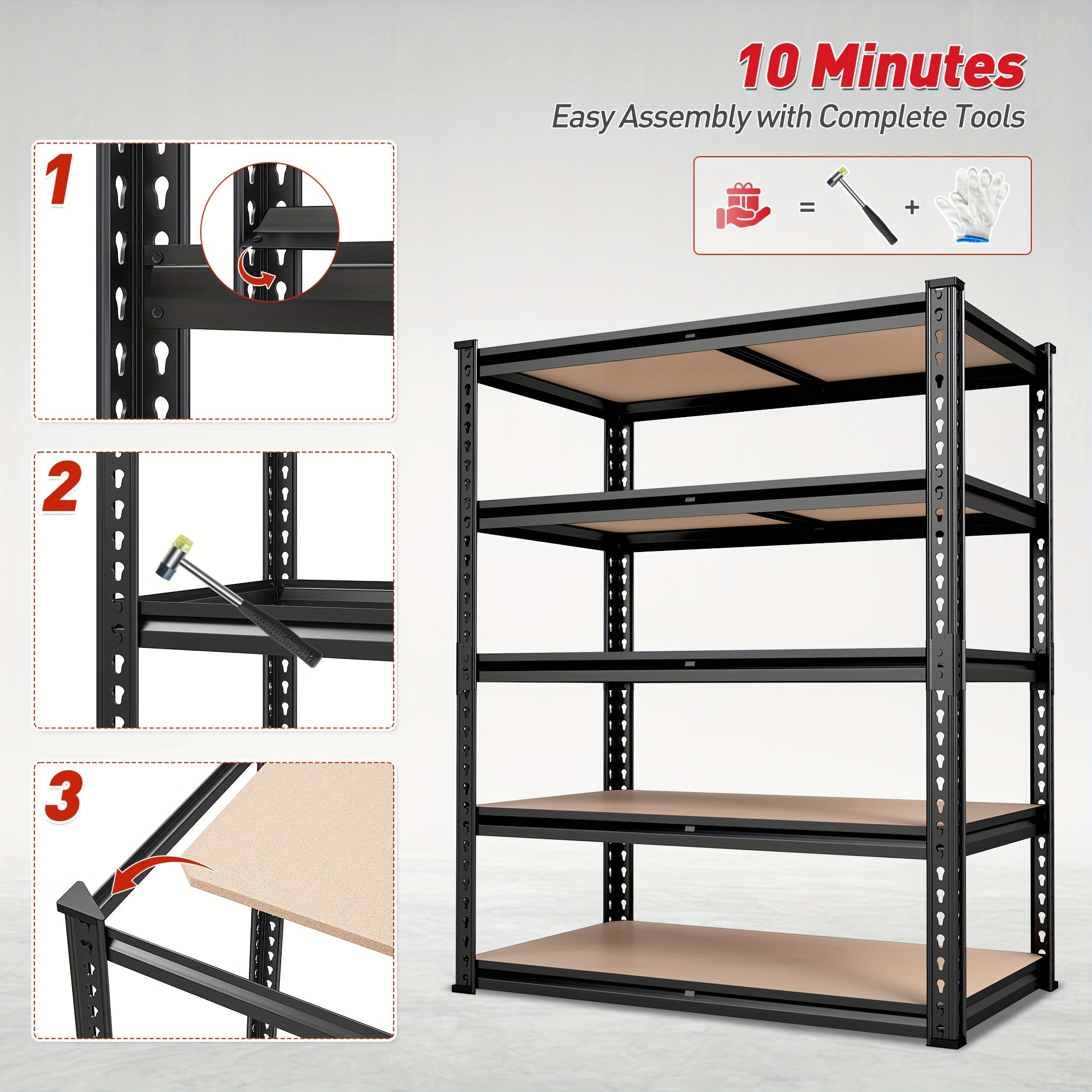 Heavy-Duty 5-Tier Metal Shelving Unit – Adjustable Garage Storage Rack, 2000 lbs Capacity, Black