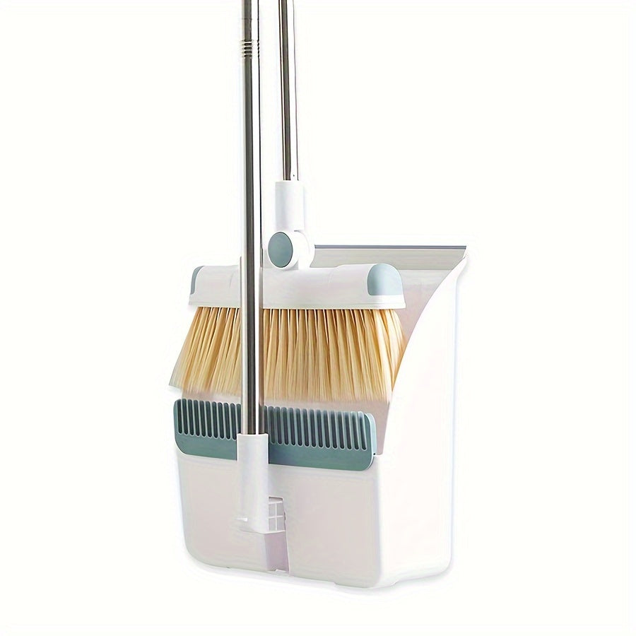 Premium Broom and Dustpan Set - Foldable Stainless Steel Handle with Soft Bristles