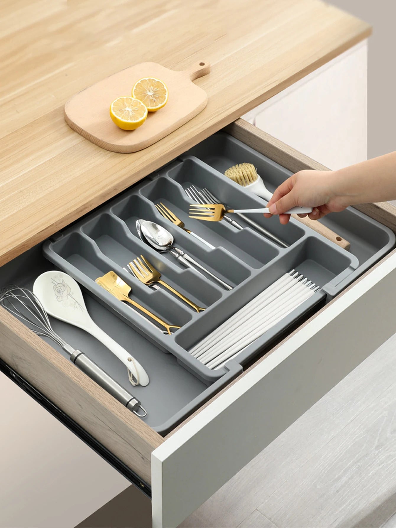 Adjustable Silverware Drawer Organizer - Expandable Utensil Tray for Kitchen Flatware Storage