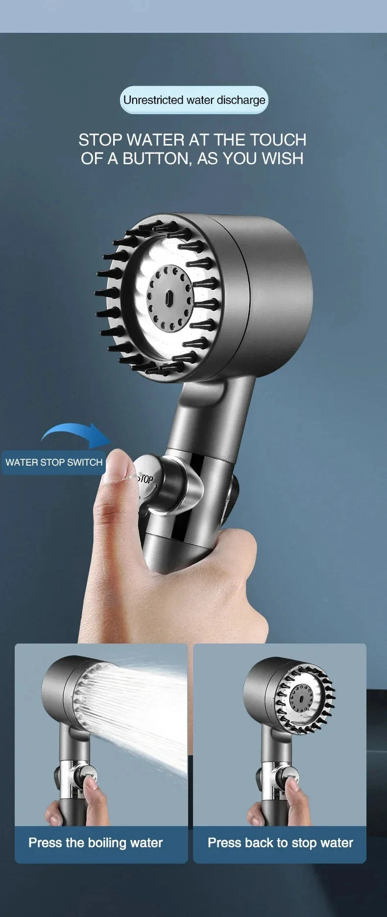 3-Mode High Pressure Filtered Shower Head - Rainfall, Massage & Mist Settings with Chlorine Filter