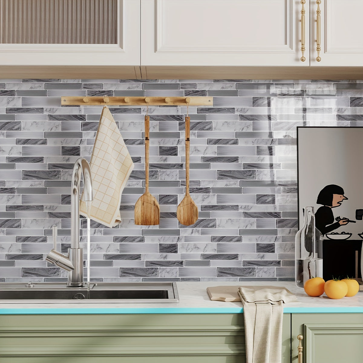 Marble Vinyl Backsplash Stickers 40pcs - Self-Adhesive Kitchen Wall Tiles 9.84x4.72in