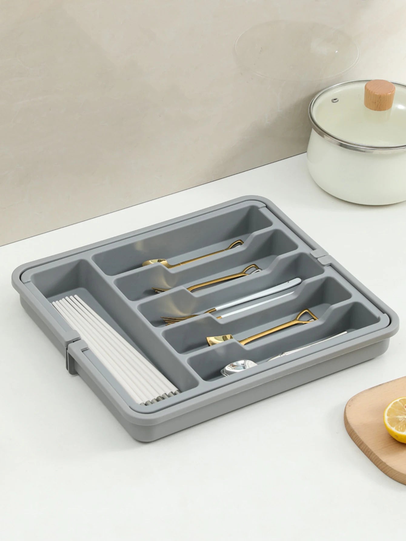 Adjustable Silverware Drawer Organizer - Expandable Utensil Tray for Kitchen Flatware Storage