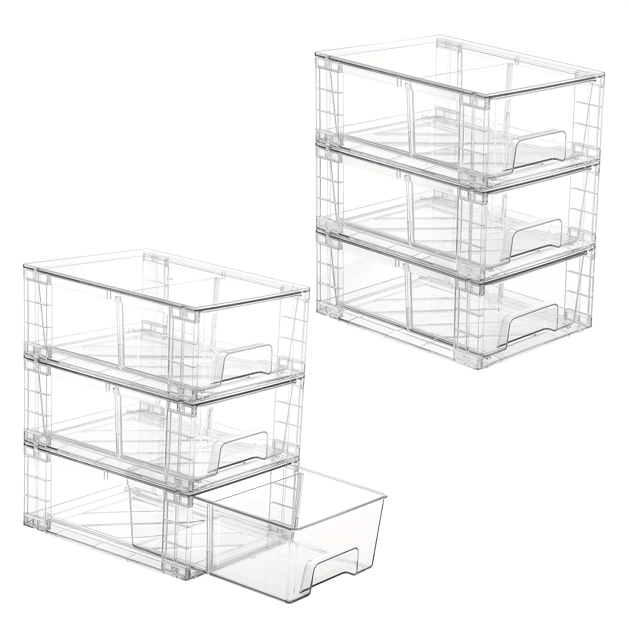 Clear Acrylic Food Storage Drawers with Handles - Stackable Refrigerator & Pantry Organizer Bins (4/6/8/10/12 Pack Options)