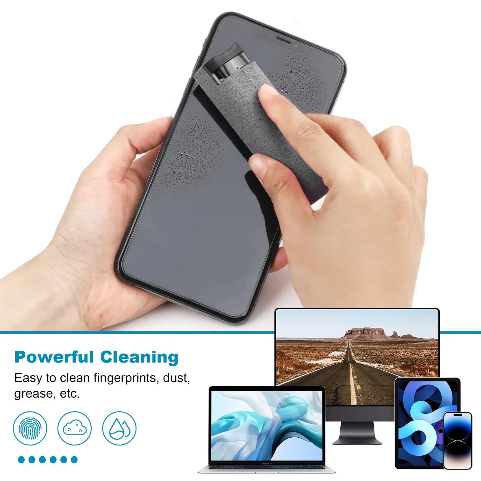 2-in-1 Microfiber Screen Cleaner Set - Spray Bottle & Cloth for Phone, iPad, Computer & Glasses