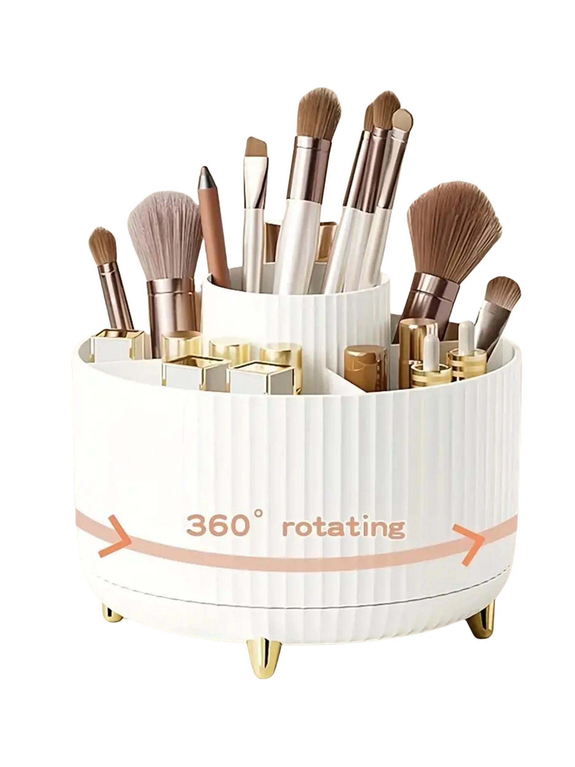 360° Rotating Makeup Organizer - 5-Compartment Cosmetic Storage Tower for Vanity Organization