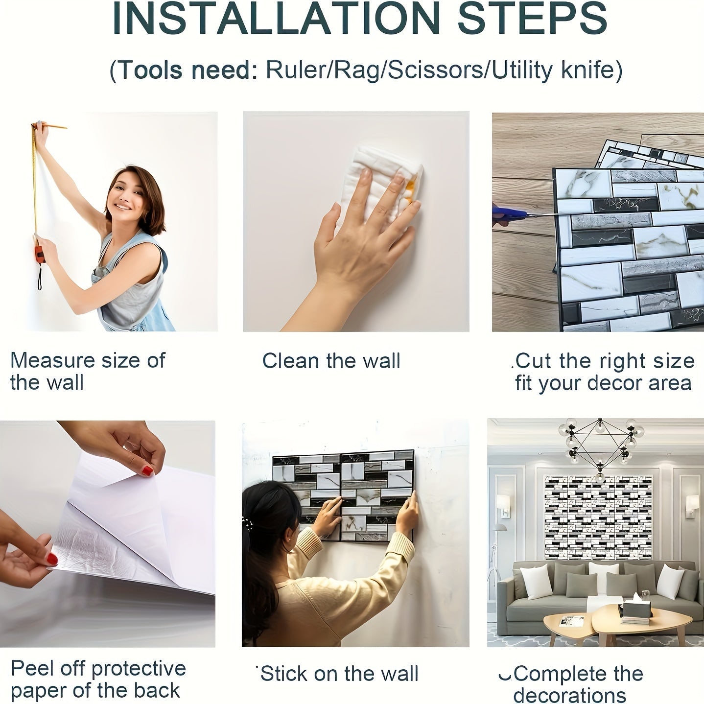 Self-Adhesive 3D Tile Wall Stickers - Waterproof PVC Peel & Stick Wallpaper for Kitchen Backsplash, Bathroom & Cupboard Makeover