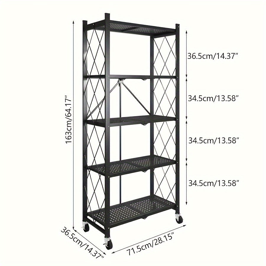 Rolling Metal Storage Rack - 3/4/5 Tier Adjustable Shelving