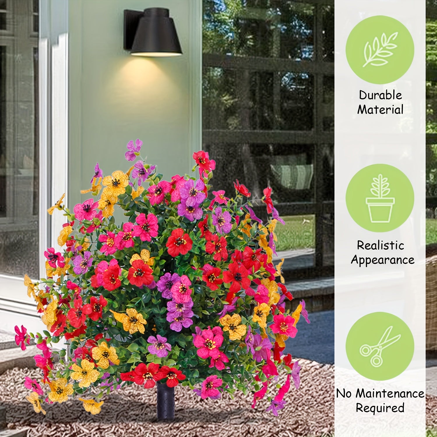 1/2pcs Artificial Daisy & Eucalyptus Plug-In Flowers with Ground Spikes – UV-Resistant Outdoor/Indoor Floral Decor