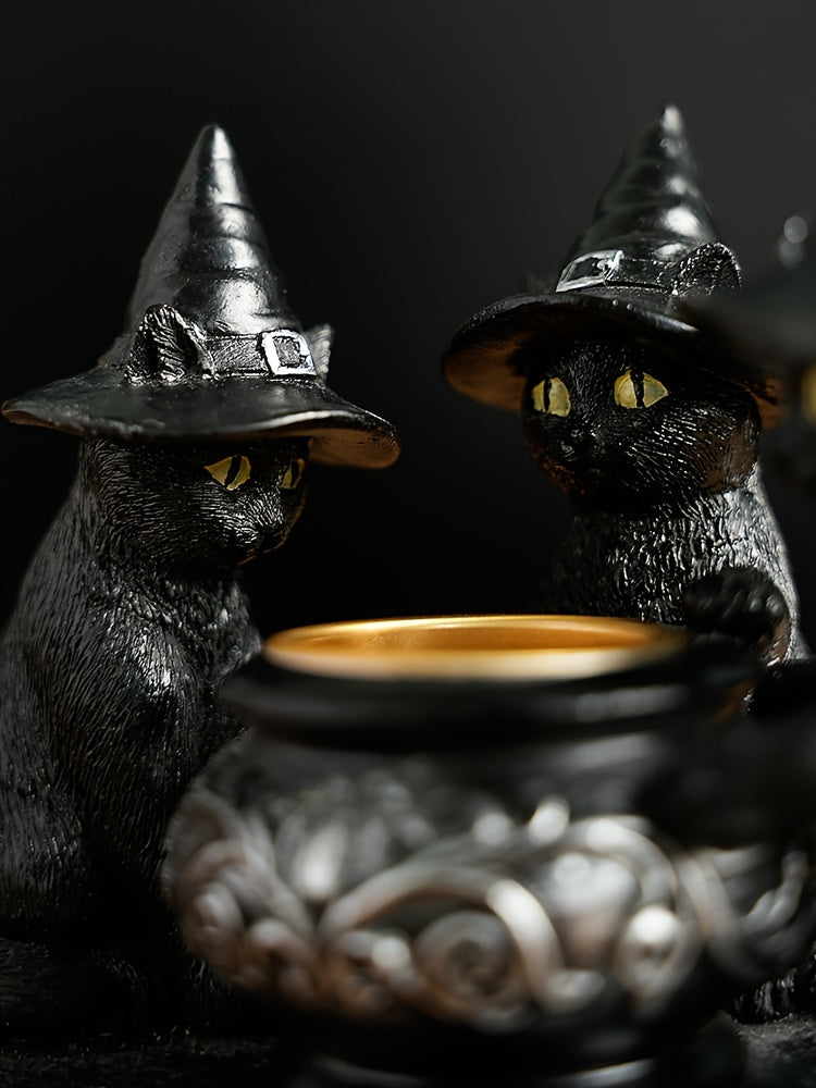 Spooky Witch Cat Figurine - Halloween Metal & Resin Home Decor Gift