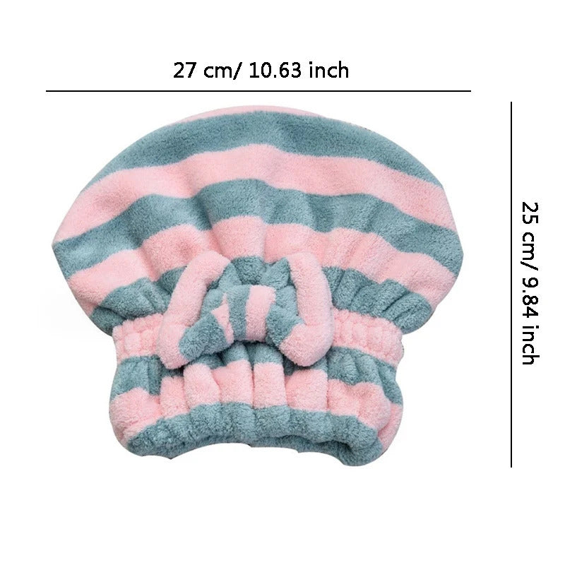 Quick-Dry Super Absorbent Hair Towel Cap for Women - Striped Pattern Fast Drying Hair Bonnet & Shower Accessory