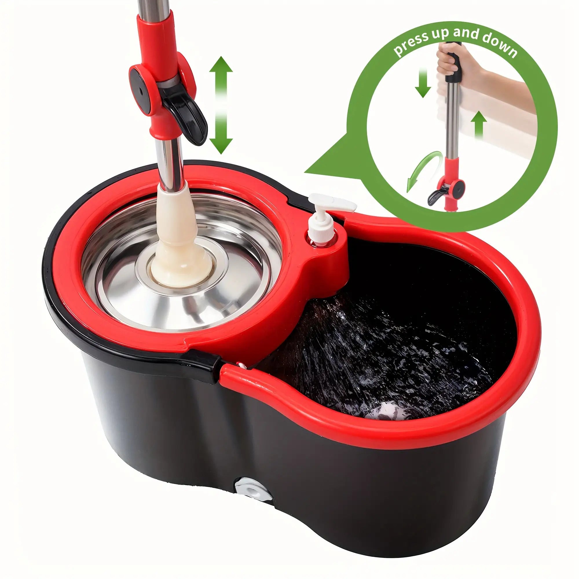 Spin Mop & Bucket with Wringer – 360° Spinning Floor Cleaning System, 3 Microfiber Heads, 61" Adjustable Stainless Steel Handle