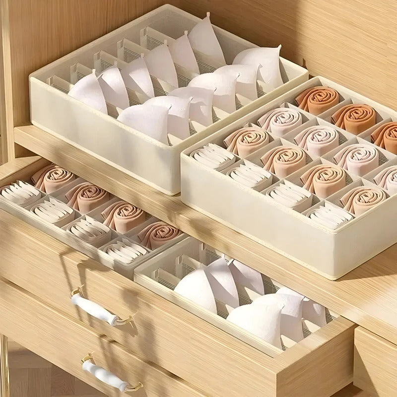 Drawer Organizer Boxes Set - Multi-Compartment Storage for Underwear, Bras & Socks