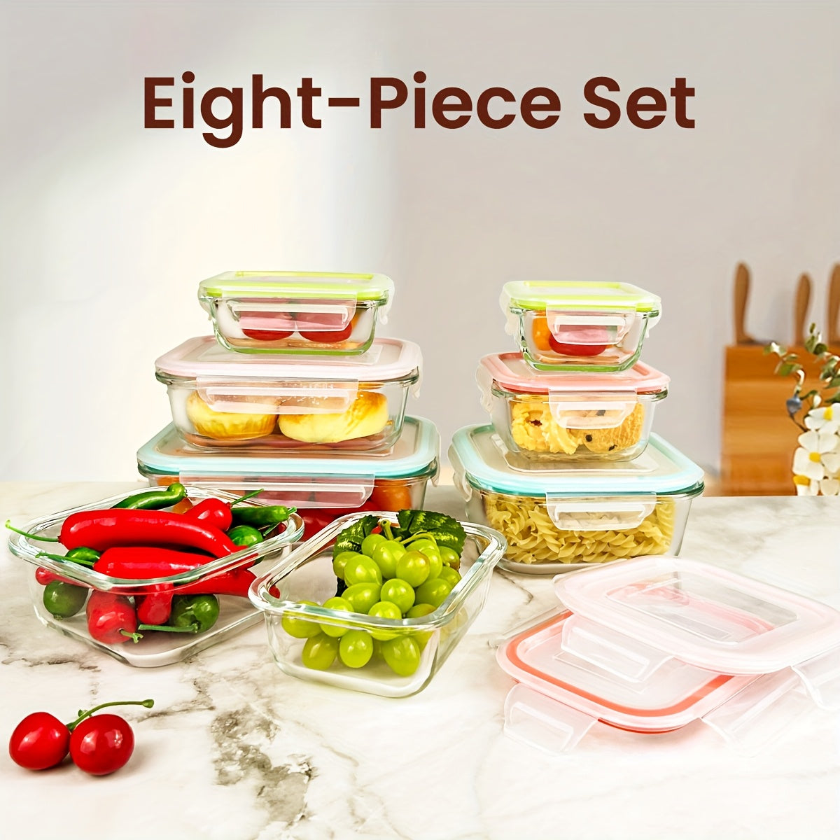 8-Pack Premium Glass Food Storage Containers with Airtight Lids – Leak-Proof, Microwave, Oven, Freezer & Dishwasher Safe – BPA-Free, Stain-Resistant, Easy to Clean – Ideal for Meal Prep & Bento Lunch