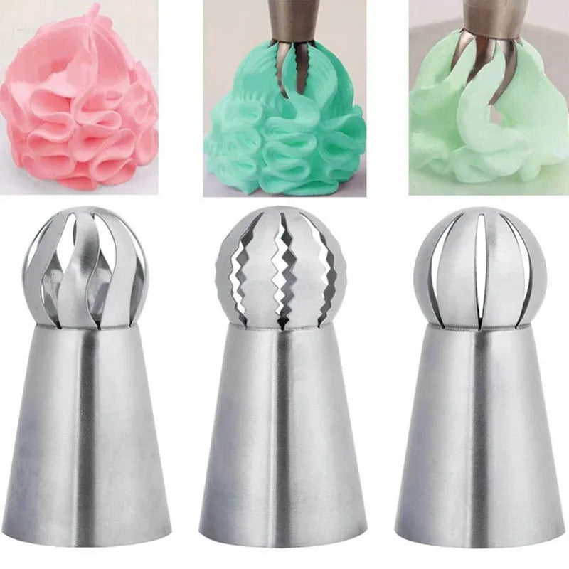 3Pcs Professional Stainless Steel Pastry Tips Set - Icing Nozzles for Cupcake, Cake Decorating & Puff Baking